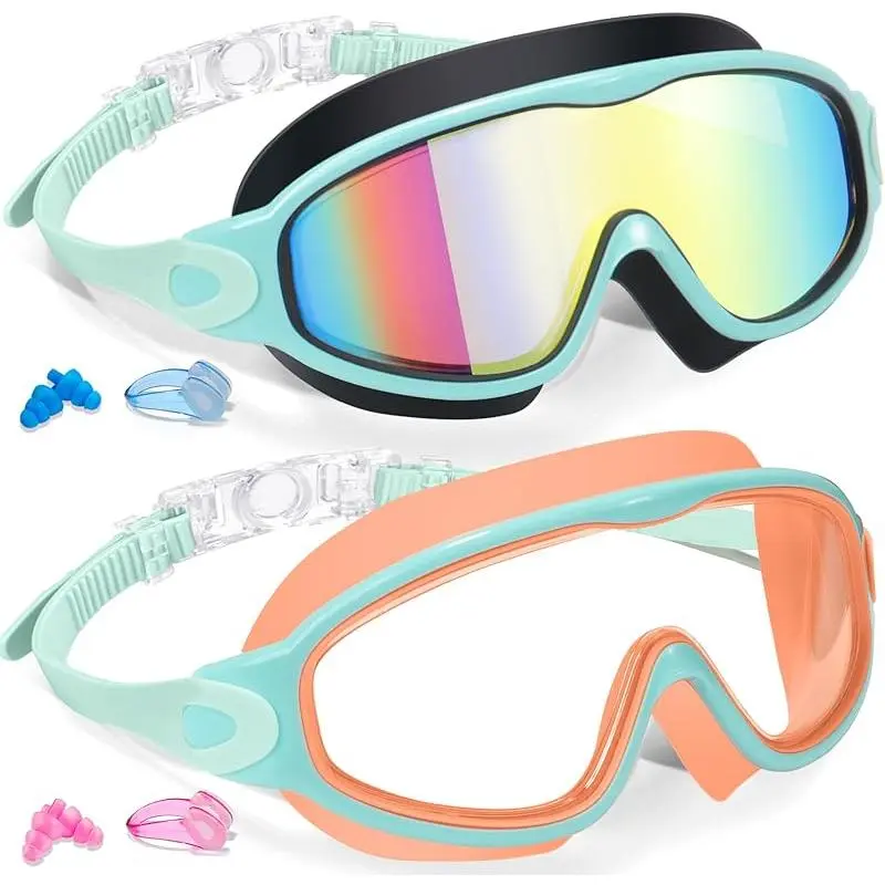 2 Pack Kids Swim Goggles for 3-15 UV Protection Anti-Fog Pool Water, Swimming Goggles with Earplugs Nose Clip For Boys Girls Youth Toddler summerwins
